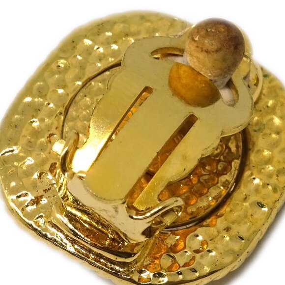Chanel CC Square Earrings Clip-On Rhinestone Gold 95A - Picture 3 of 4
